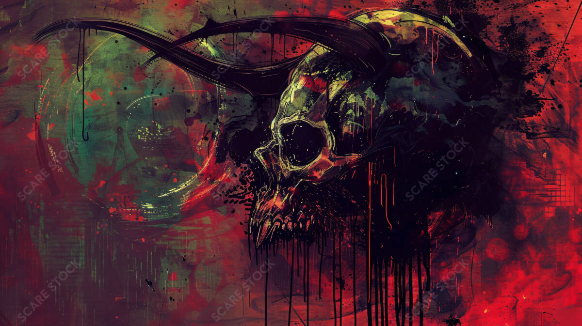 "Crimson Skull Echoes" - Abstract Horror Grunge Skull Art | Horror Grunge Art