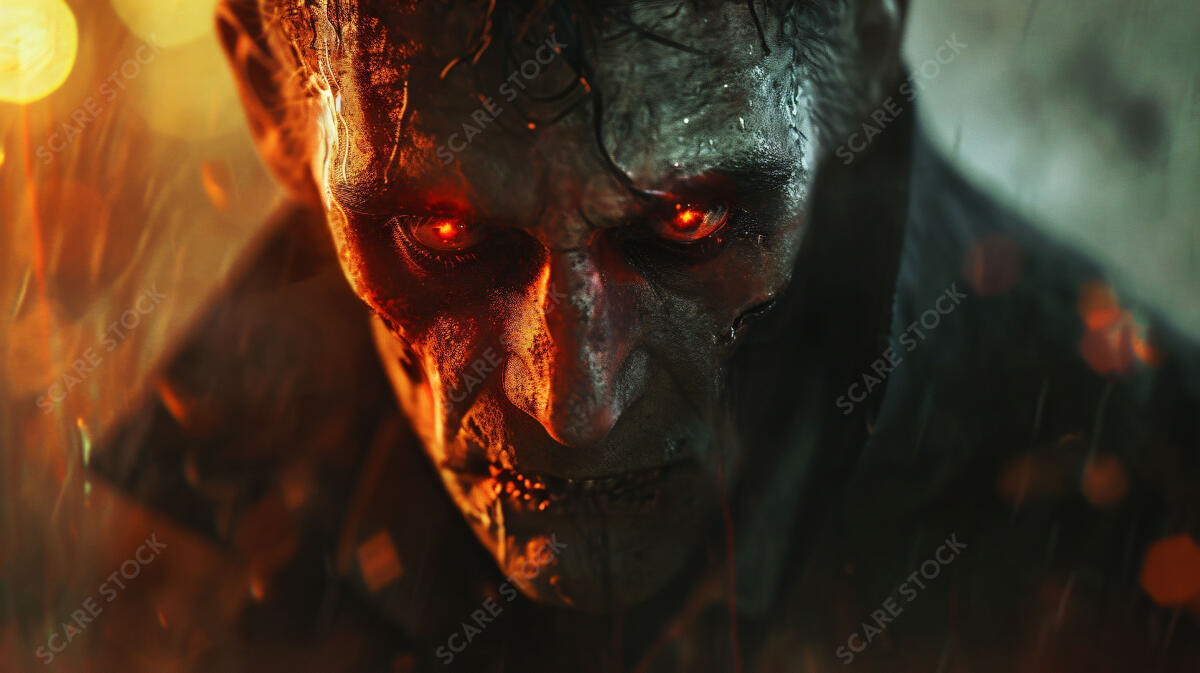 Unleash Fear with the Fire-Eyed Demon - A Horror Stock Photo | Demons & Dark Entities