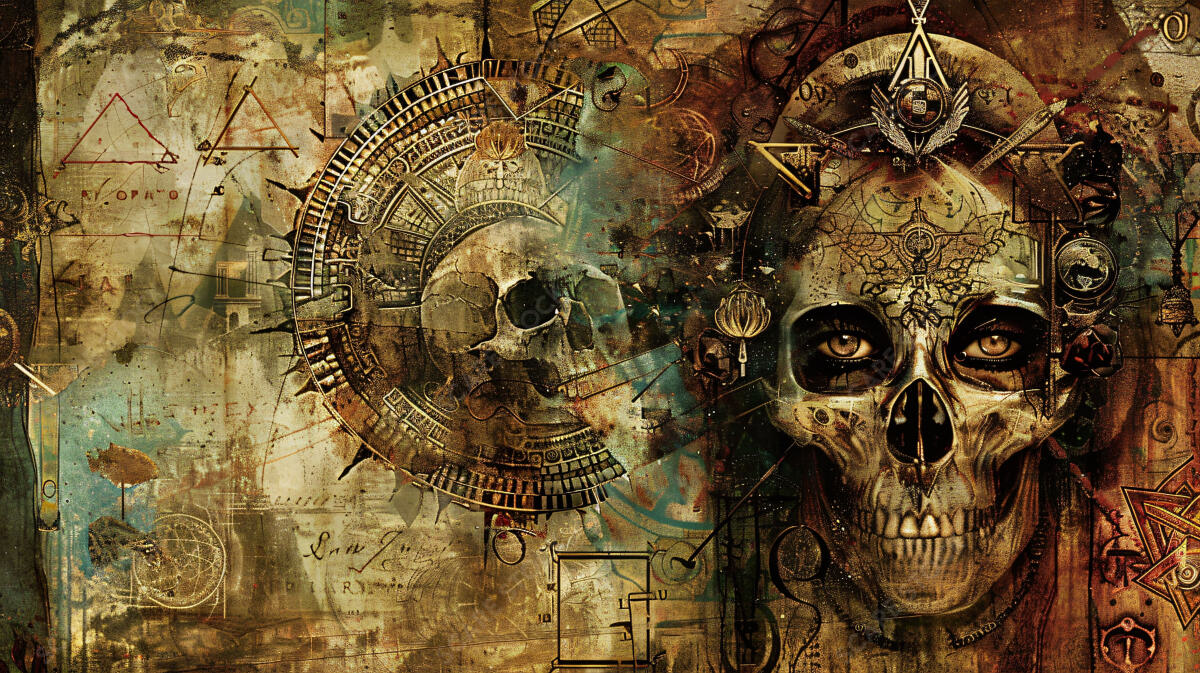 Esoteric Enigma: Celestial Skull Artwork for Creative Use | Occult Art