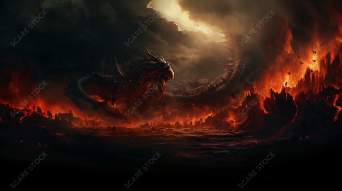 "Evil Leviathan in Hell" Digital Art - Unleash Infernal Majesty in Your Creative Work | Ancient Gods, Ghosts & Mythic Beings