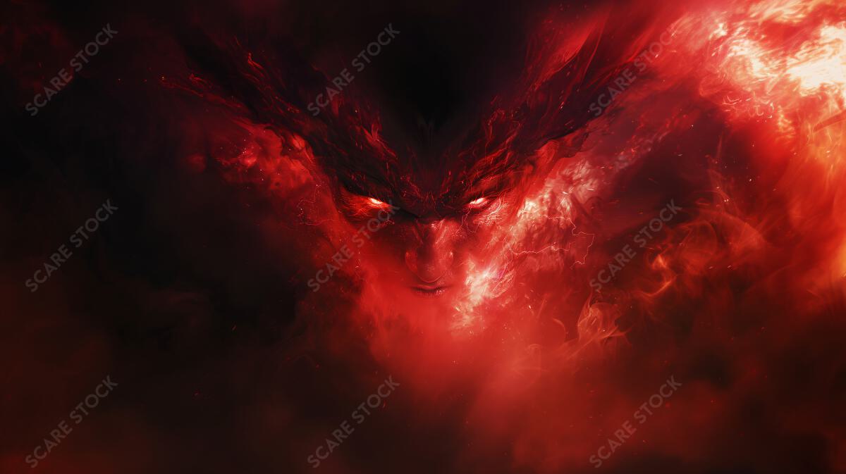 Fiery Demon Face - Infernal Artwork | Ideal for Album Covers and Backgrounds | Ancient Gods, Ghosts & Mythic Beings