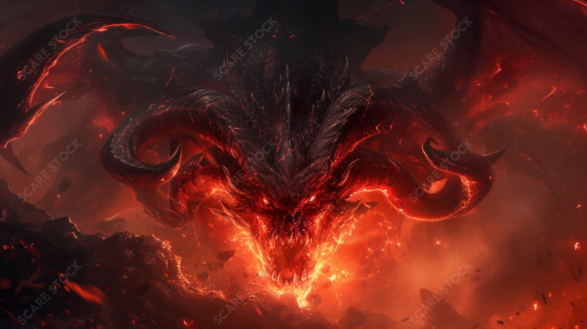 Fiery Demon Unleashed - Powerful Artwork for Your Projects | Ancient Gods, Ghosts & Mythic Beings