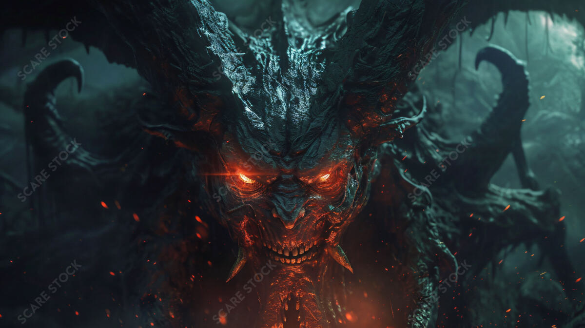 Fiery Gaze of the Abyssal Overlord - Horror Stock Photo | Demons & Dark Entities