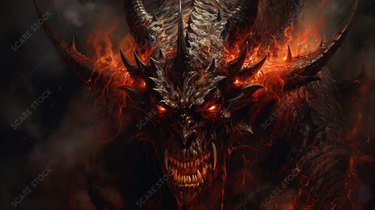 Fiery Horned Beast - Professional Grade Stock Art | Demons & Dark Entities