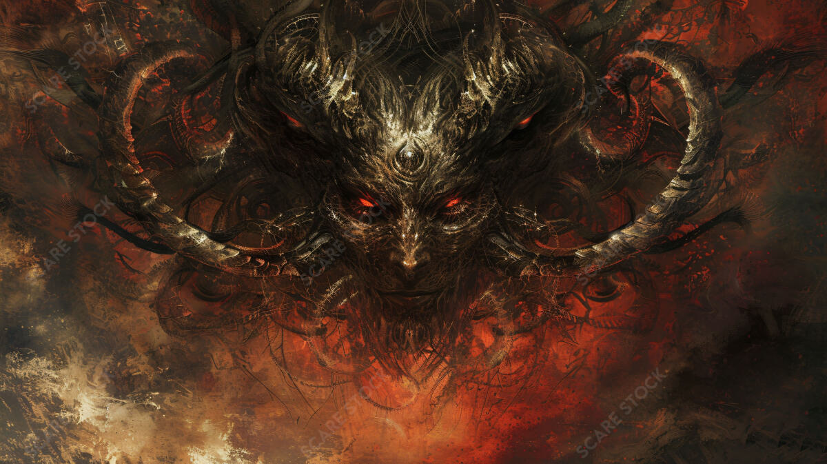 Dark Fantasy Art - Horned Demon with Red Eyes - Horror Artwork for Sale | Ancient Gods, Ghosts & Mythic Beings