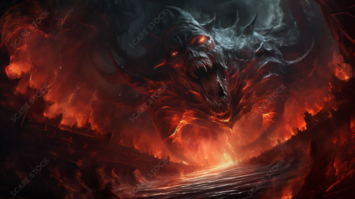 Leviathan's Wrath in Hell - Captivating Horror Stock Image Art | Demons & Dark Entities