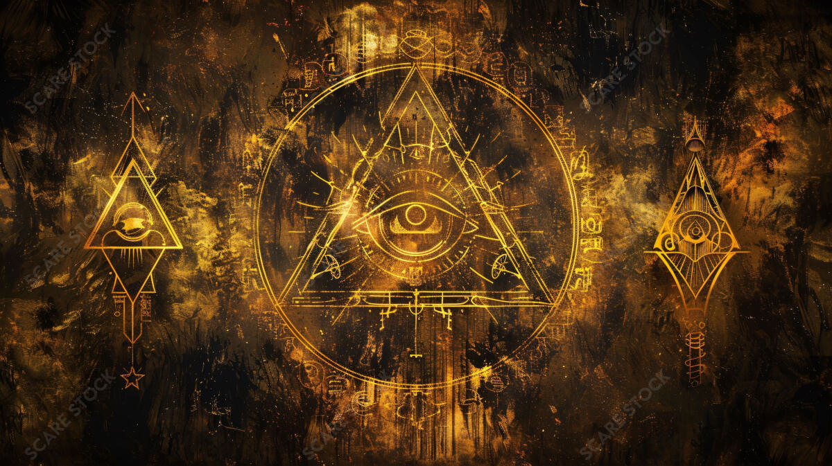 Mystic Triad Occult Artwork - Enigmatic Golden Symbols | Occult Art