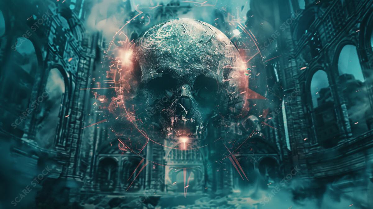 Occult Ritual Art - Skull in Ancient Ruins | Dark Themed Artwork | Occult Art