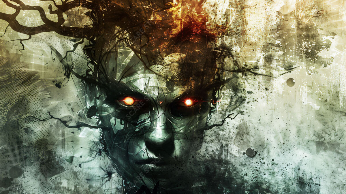 "Ocular Enigma" Abstract Horror Art | Intriguing Grunge Stock Illustration | Horror Grunge Art