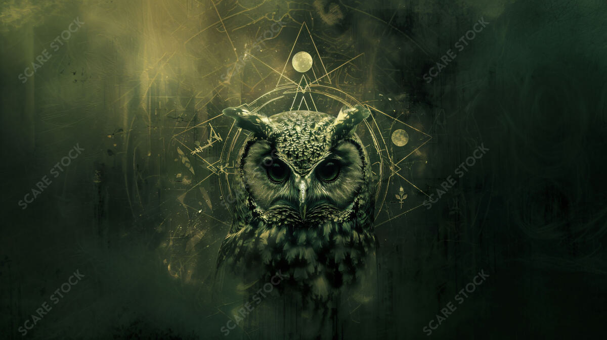 Omniscient Gaze - Esoteric Owl Art with Mystical Symbols | Occult Art