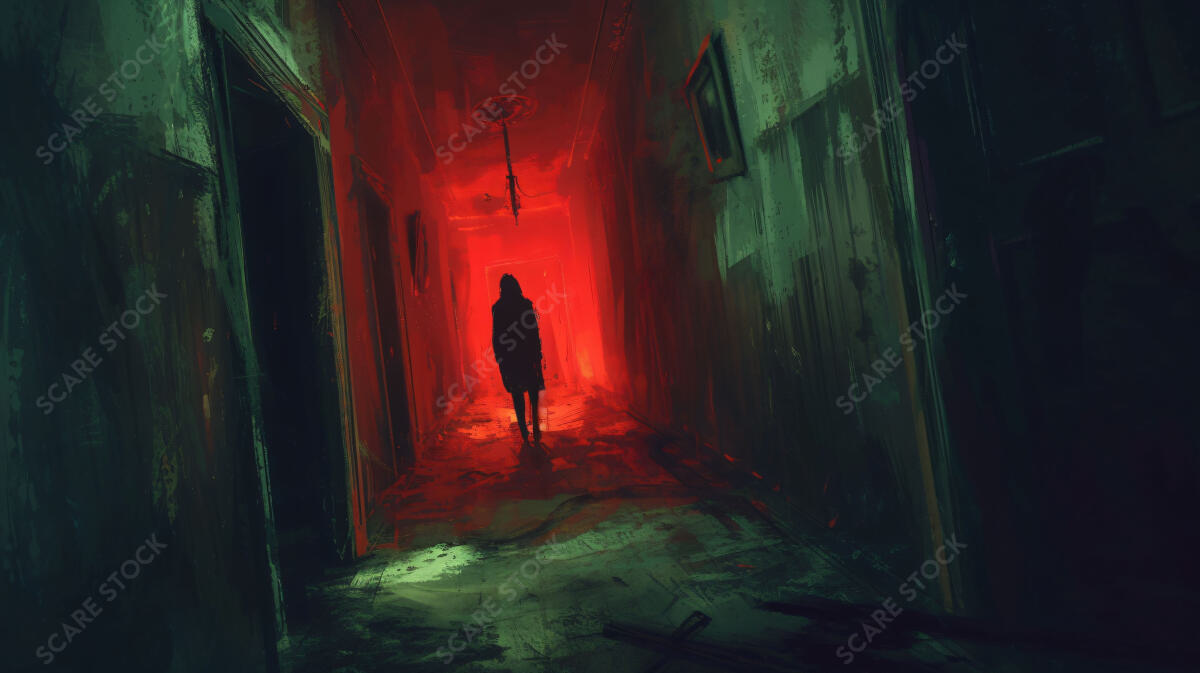 "Red Hallway Haunt" - Suspenseful Horror Stock Art | Horror Grunge Art