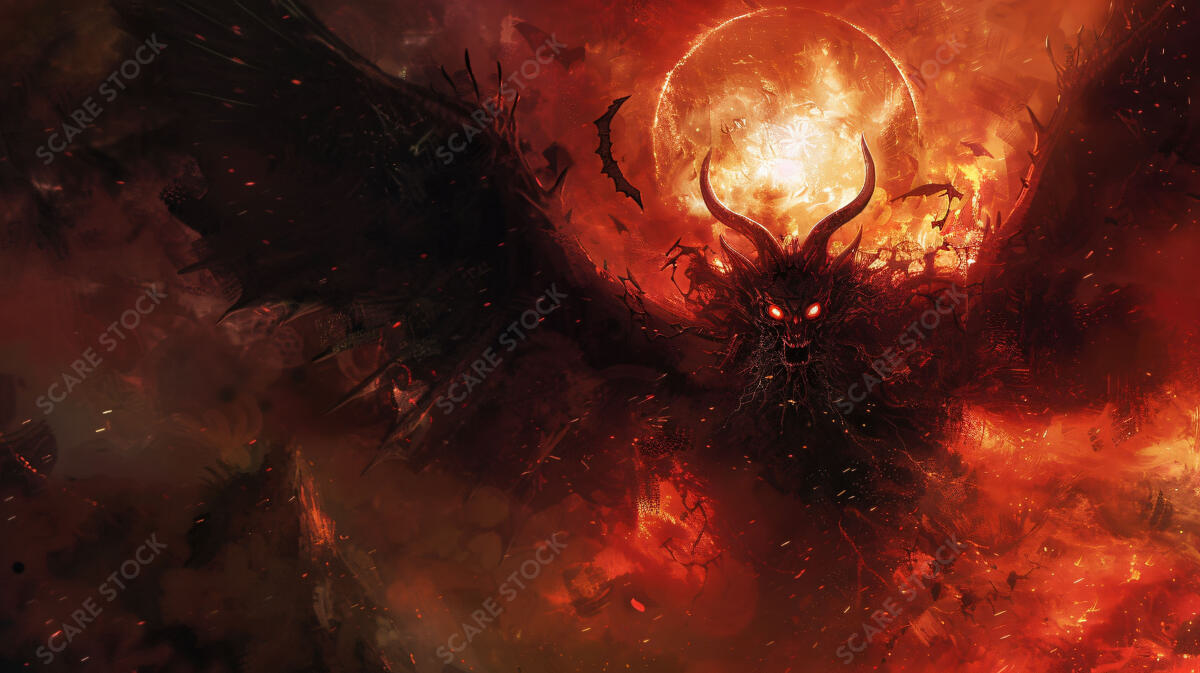 Embrace the Chaos with 'Sunfire Overlord' - A Demonic Horror Stock Photo | Demons & Dark Entities