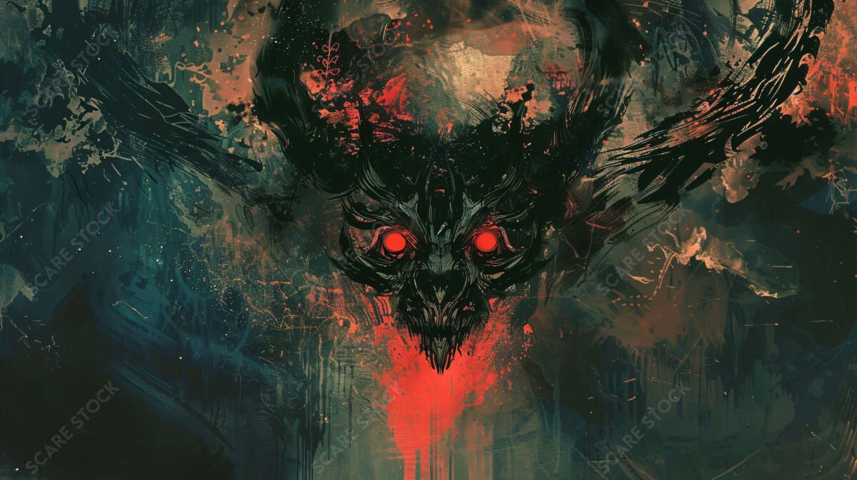 Dark Fantasy Demon Art - "The Demon's Watchful Eyes" Stock Illustration | Horror Grunge Art