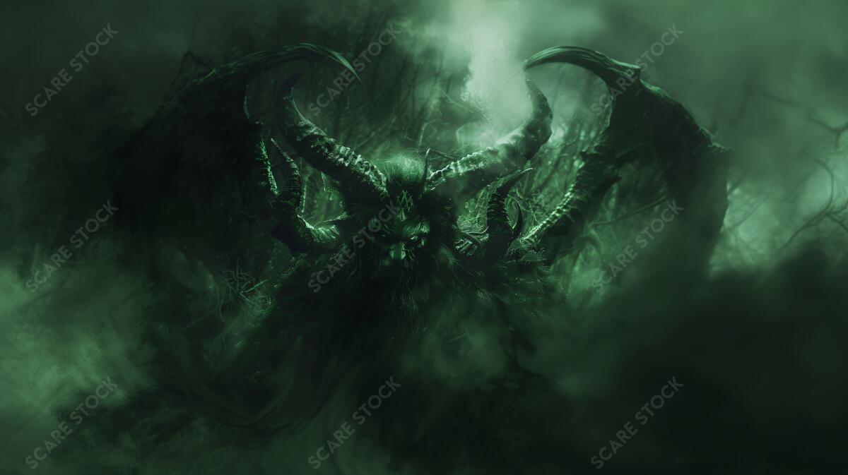 Green Abyss Fantasy Art - Nature's Dark Guardian Illustration | Ancient Gods, Ghosts & Mythic Beings