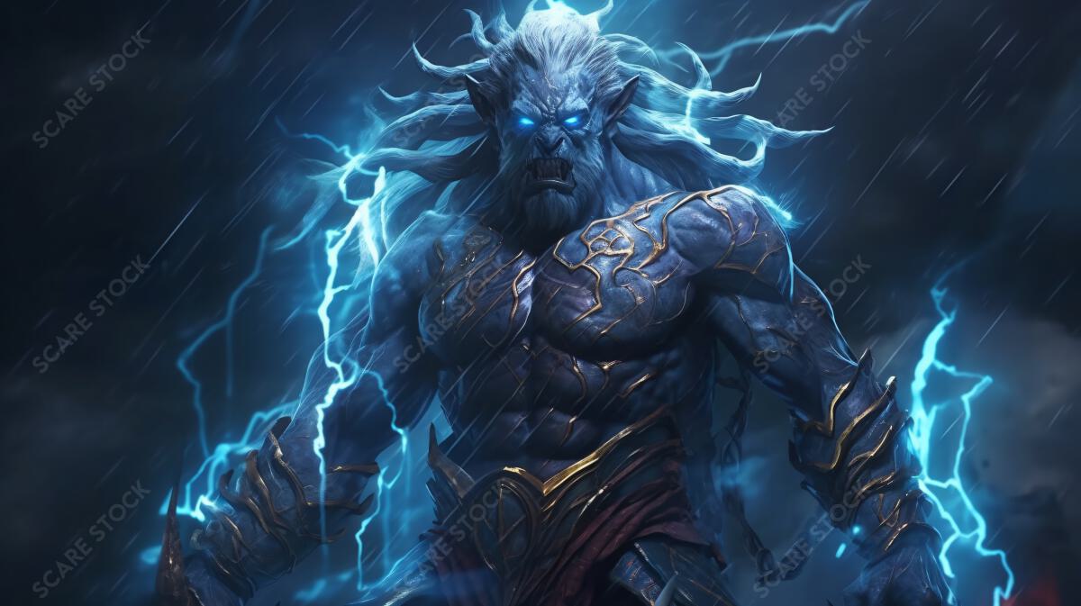 Storm Titan Art - Mythical Lightning Giant - Dynamic Fantasy Artwork | Ancient Gods, Ghosts & Mythic Beings