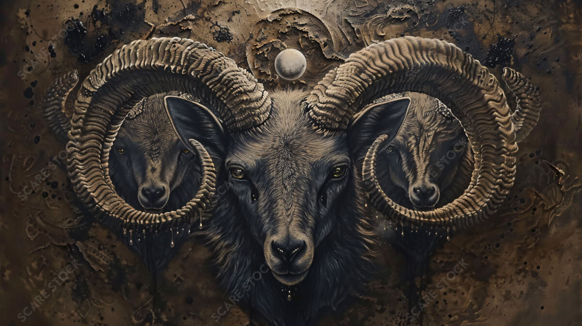 Triad of Aries: Mystical Ram Art for Dark Fantasy Collectors | Occult Art