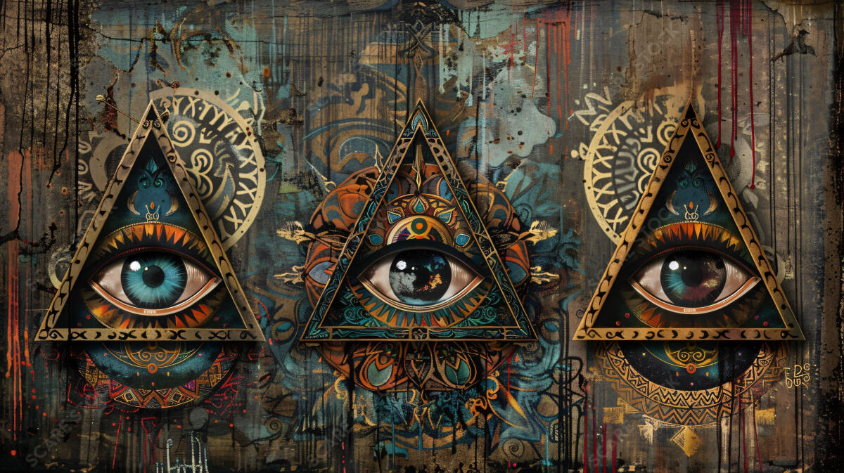 Triptych of the All-Seeing Eyes - Mystical Visionary Art | Occult Art