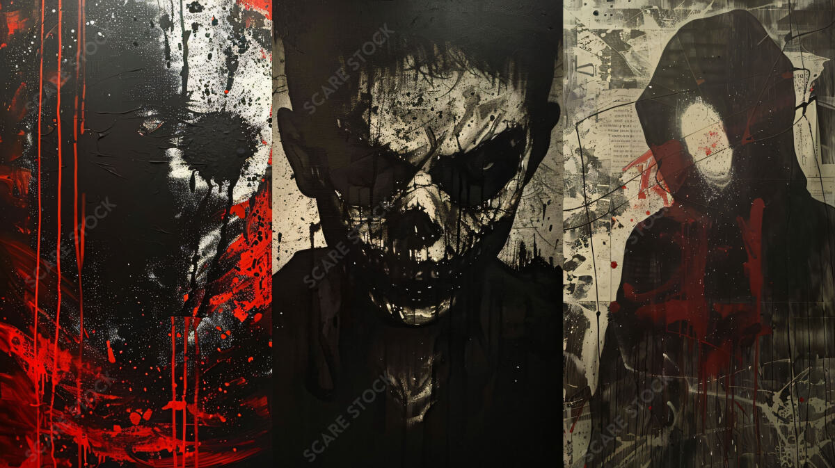 "Triptych of Torment" - Abstract Horror Triptych Artwork for Sale | Horror Grunge Art